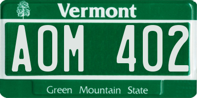 VT license plate AOM402