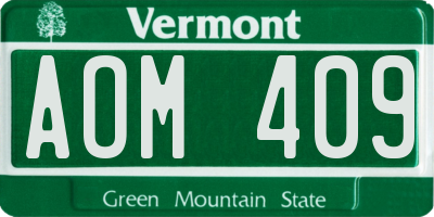 VT license plate AOM409