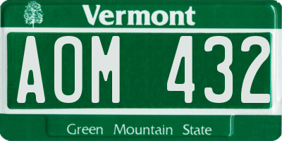 VT license plate AOM432