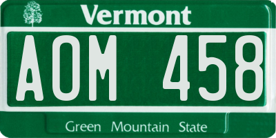 VT license plate AOM458