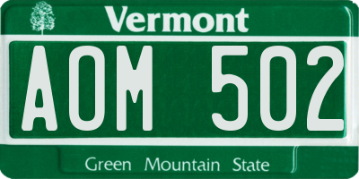 VT license plate AOM502