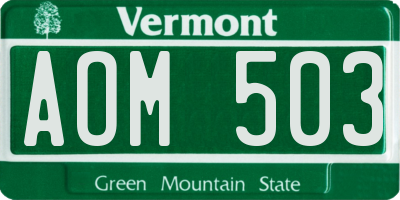 VT license plate AOM503