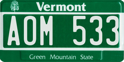 VT license plate AOM533