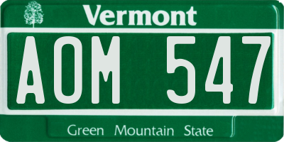 VT license plate AOM547