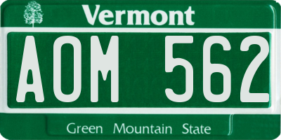 VT license plate AOM562