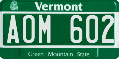 VT license plate AOM602