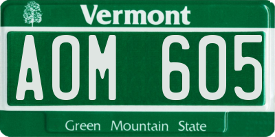 VT license plate AOM605