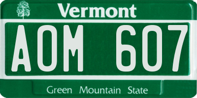 VT license plate AOM607