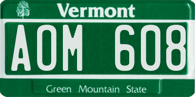 VT license plate AOM608