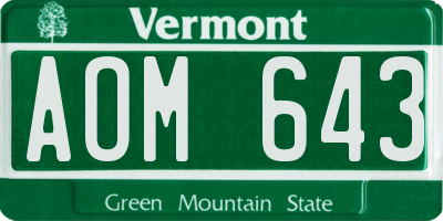 VT license plate AOM643