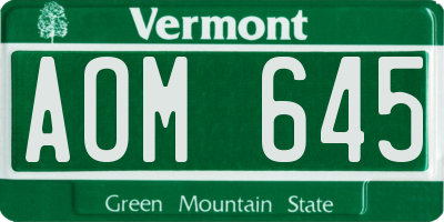 VT license plate AOM645