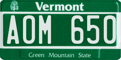VT license plate AOM650