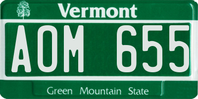 VT license plate AOM655