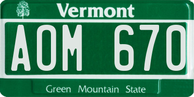 VT license plate AOM670