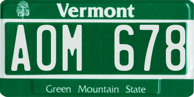 VT license plate AOM678