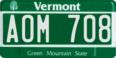 VT license plate AOM708