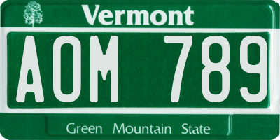 VT license plate AOM789
