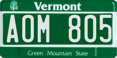 VT license plate AOM805