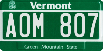VT license plate AOM807