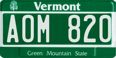 VT license plate AOM820