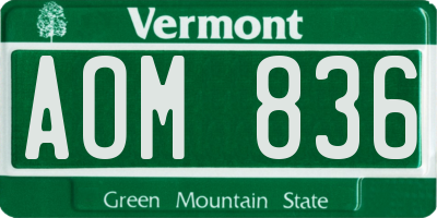 VT license plate AOM836