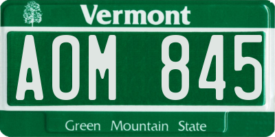 VT license plate AOM845