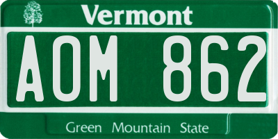 VT license plate AOM862