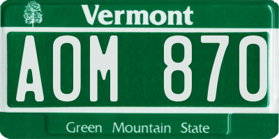 VT license plate AOM870