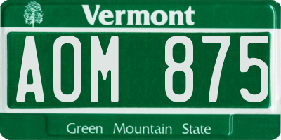 VT license plate AOM875