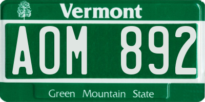 VT license plate AOM892