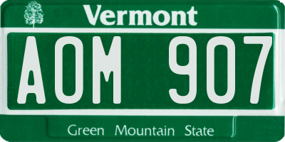 VT license plate AOM907