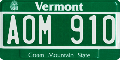VT license plate AOM910