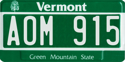 VT license plate AOM915