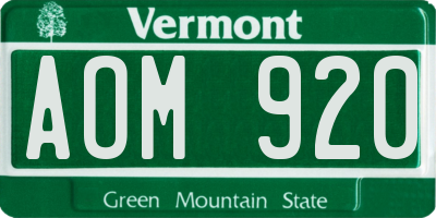 VT license plate AOM920