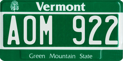 VT license plate AOM922