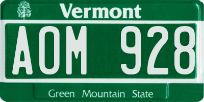 VT license plate AOM928