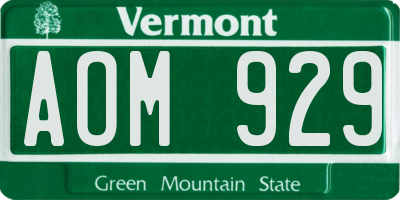 VT license plate AOM929