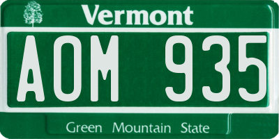 VT license plate AOM935