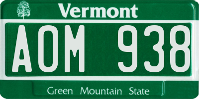 VT license plate AOM938