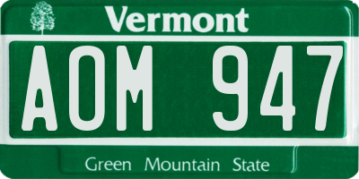 VT license plate AOM947