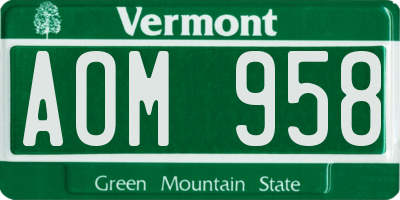 VT license plate AOM958