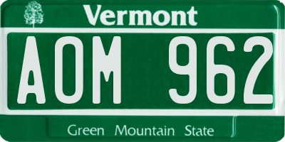 VT license plate AOM962
