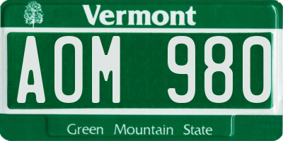 VT license plate AOM980
