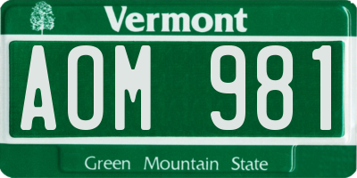VT license plate AOM981