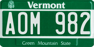 VT license plate AOM982