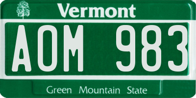 VT license plate AOM983