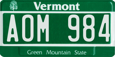 VT license plate AOM984