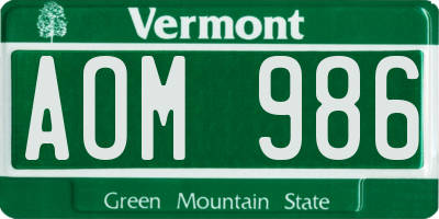 VT license plate AOM986