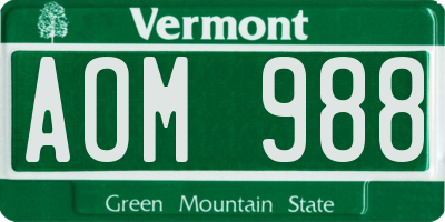 VT license plate AOM988