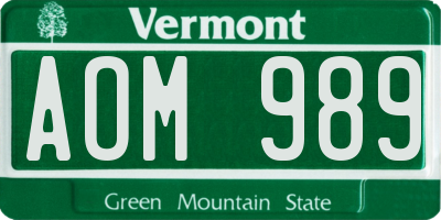 VT license plate AOM989